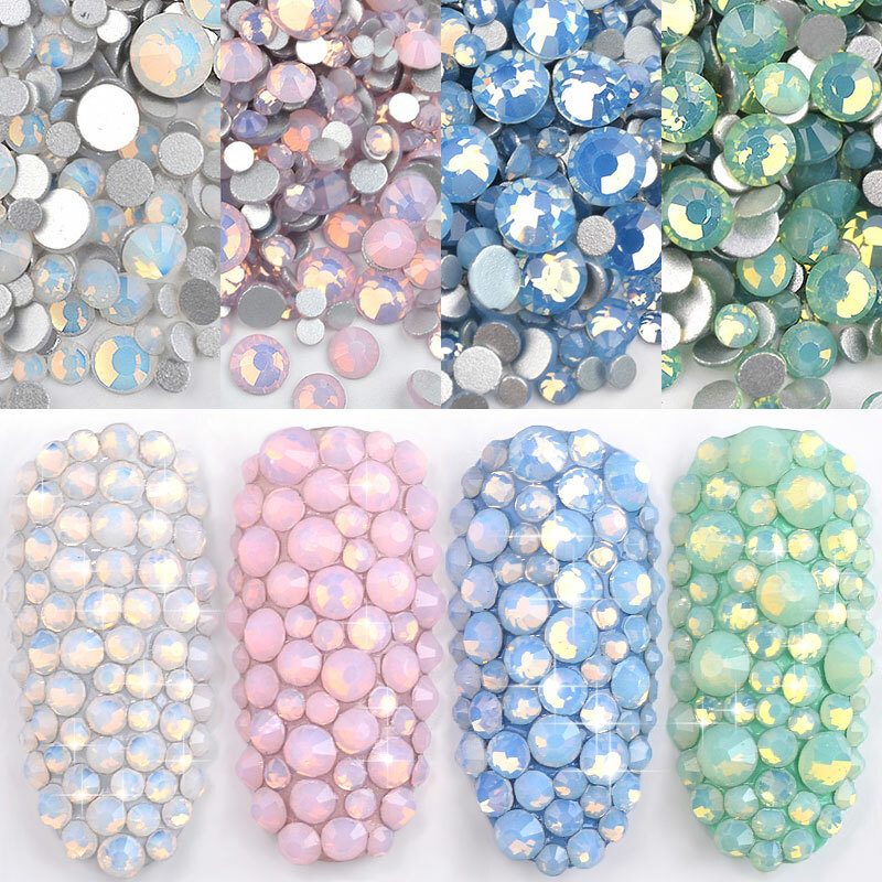 SS4-SS20 Flatback Opal Crystal Nail Rhinestones 4Colors Charm Nail Art Decor Set