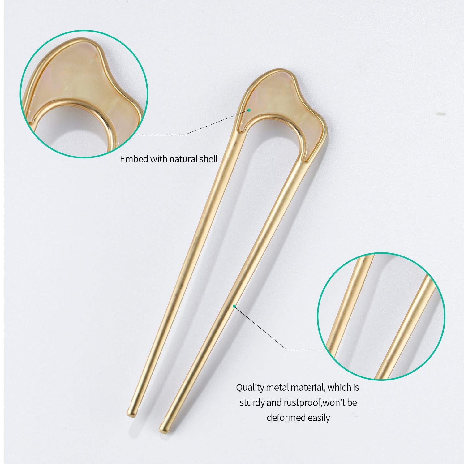 U-Shaped Hair Pins Metal Vintage 1 Count (Pack of 2), C.Gold Color