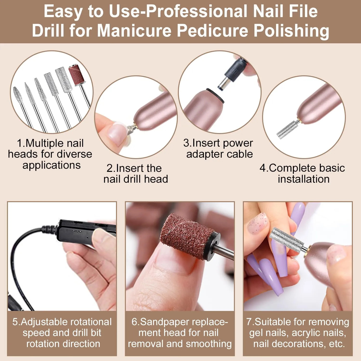 Acrylic Nail Kit Starter Set With UV Lamp Drill Powder Glitter Tools For Home