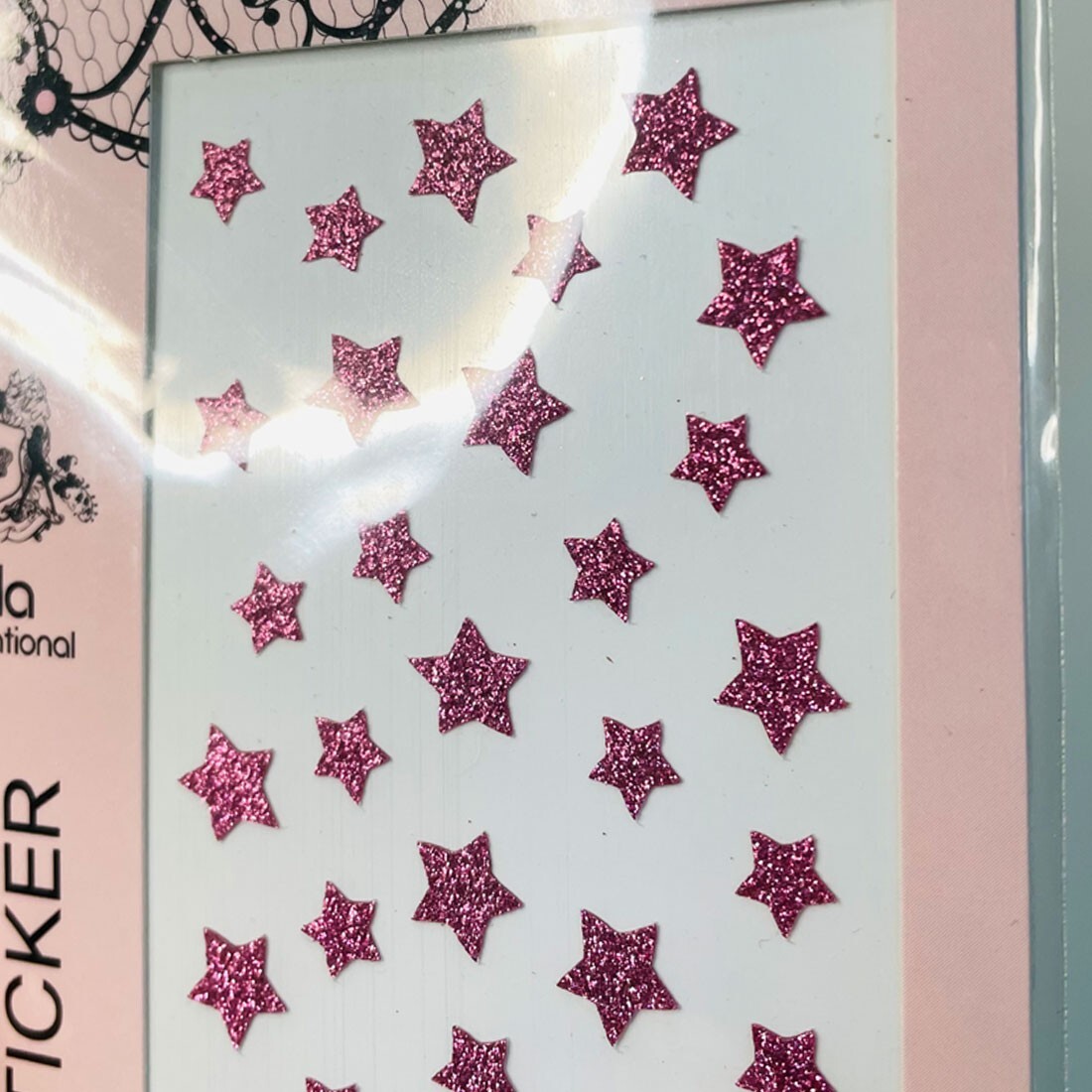 Raised Point Nail Decals Pink Stars DIY 3D Sparkle Stickers Made in Korea Art