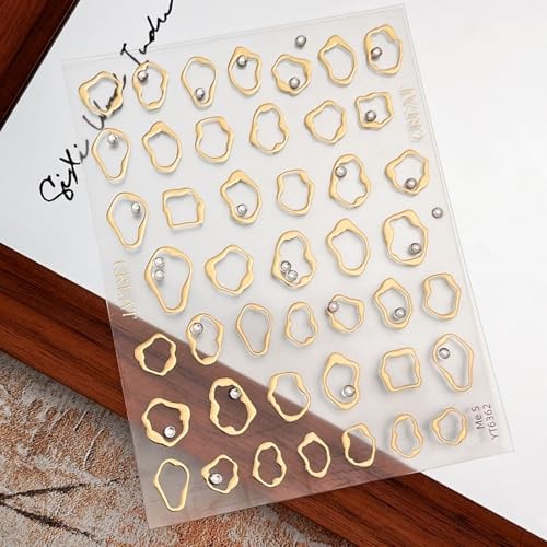 2 Sheets Metallic Nail Stickers Gold Silver Irregular Metallic Irregular Line-5