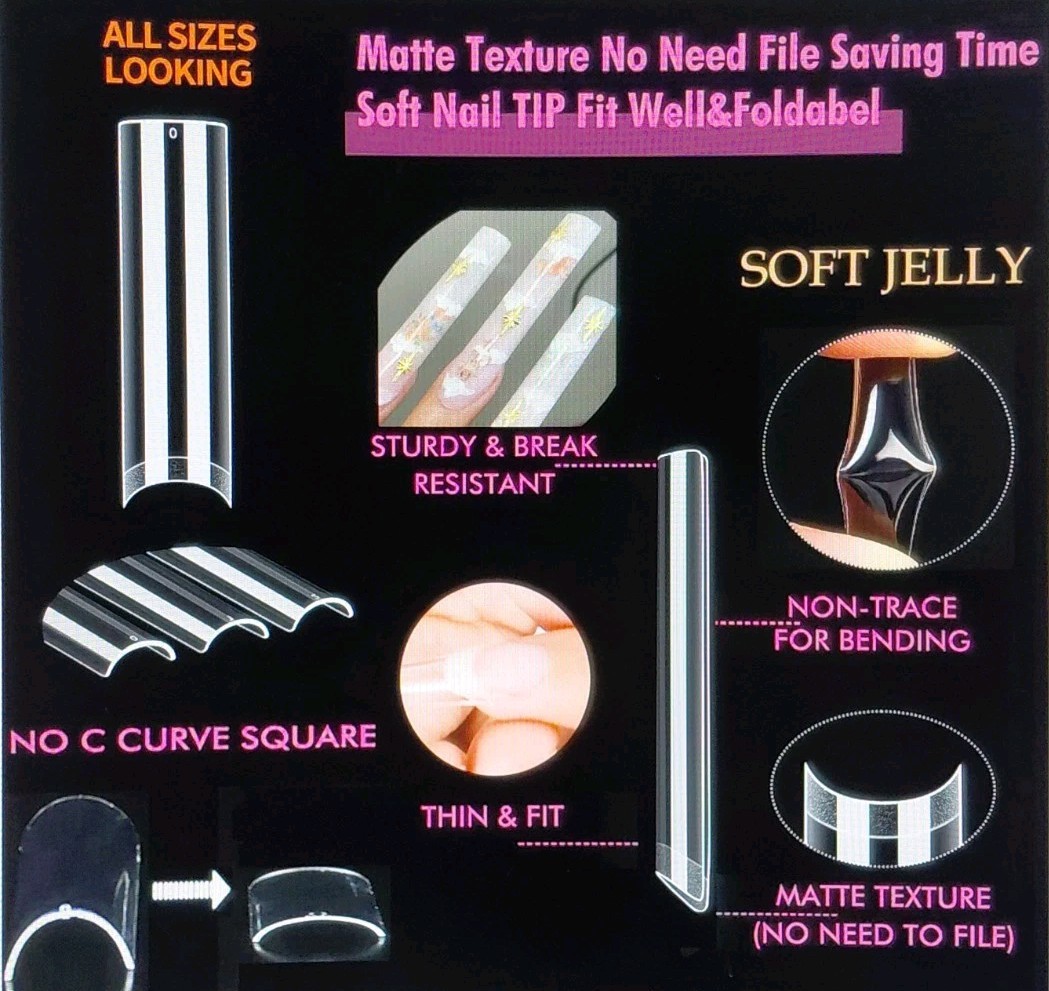 UNA GELLA Square Nail Tips XXL Long Half Cover Gel Tips 120PCS No C Curve XLONG