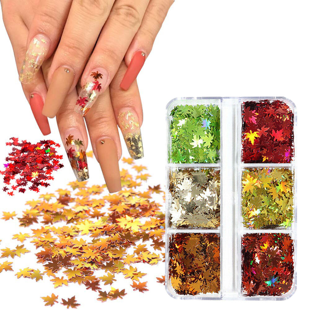 Autumn Maple Leaf Nail Art Glitter Sequins Flakes Nails Stickers Decoration Tip