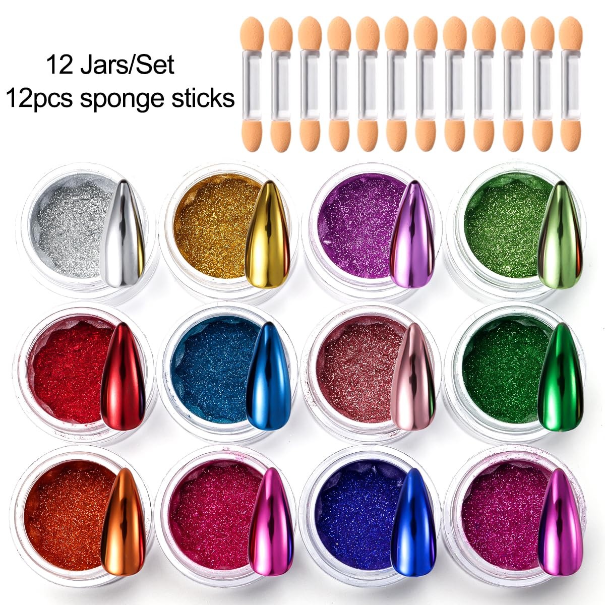 Chrome Nail Powder Kit 12 Colors Holographic Metallic Mirror Effect Chrome Pi…