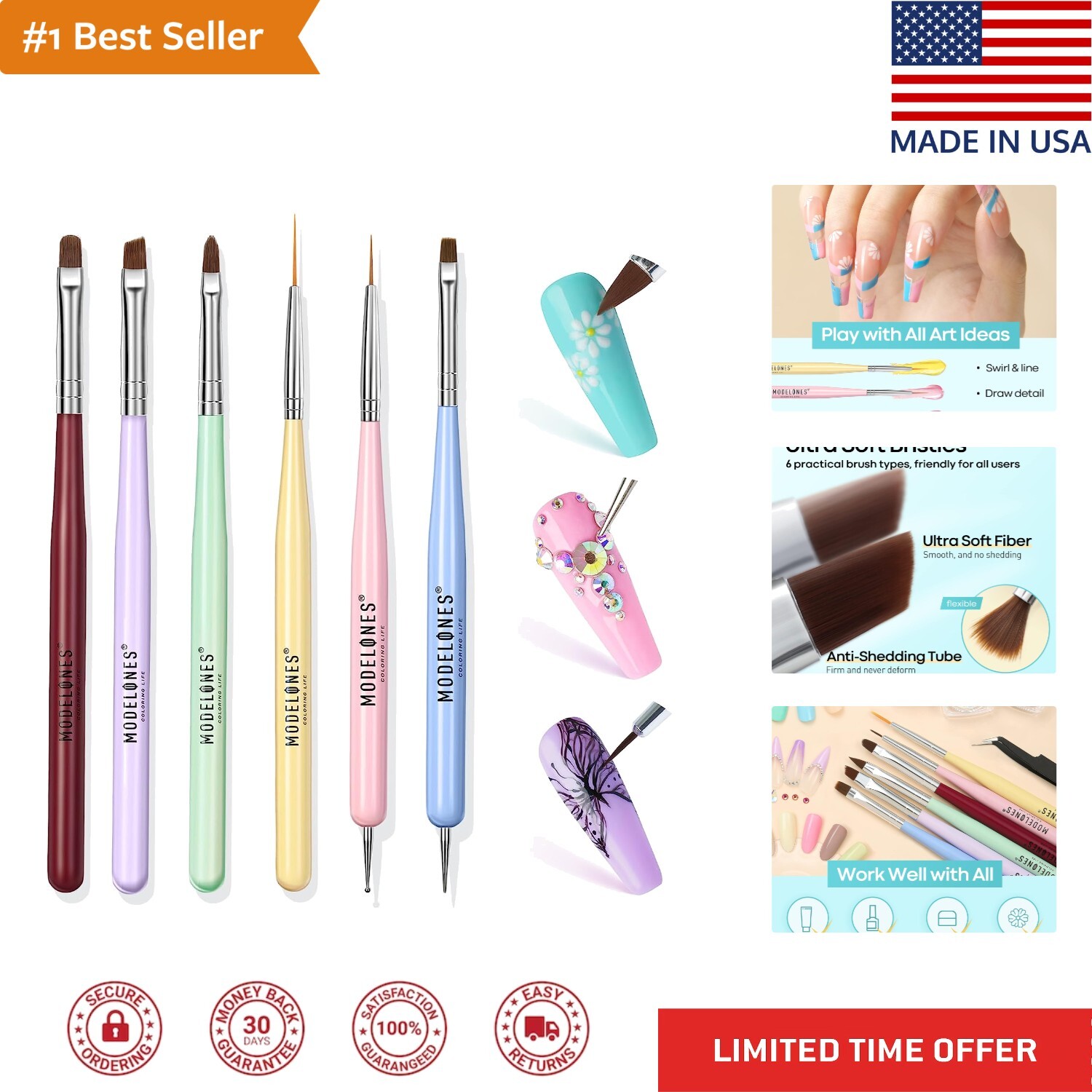 Premium Nail Art Brush Set – 6 Different Brushes for Exquisite 3D Designs