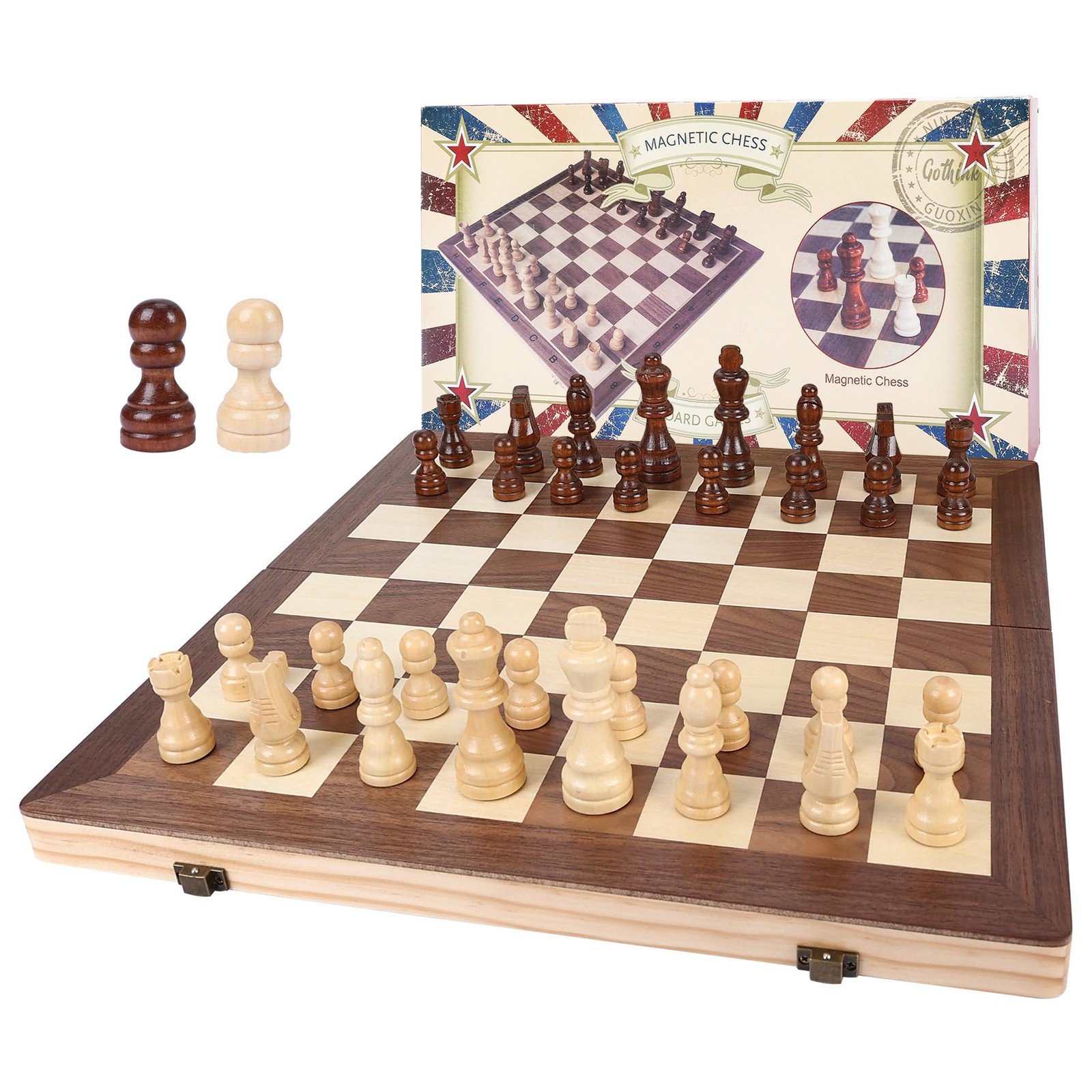 Gothink Chess Set Board Games for Adults, 15” 15 inches x 15 inches, Brown