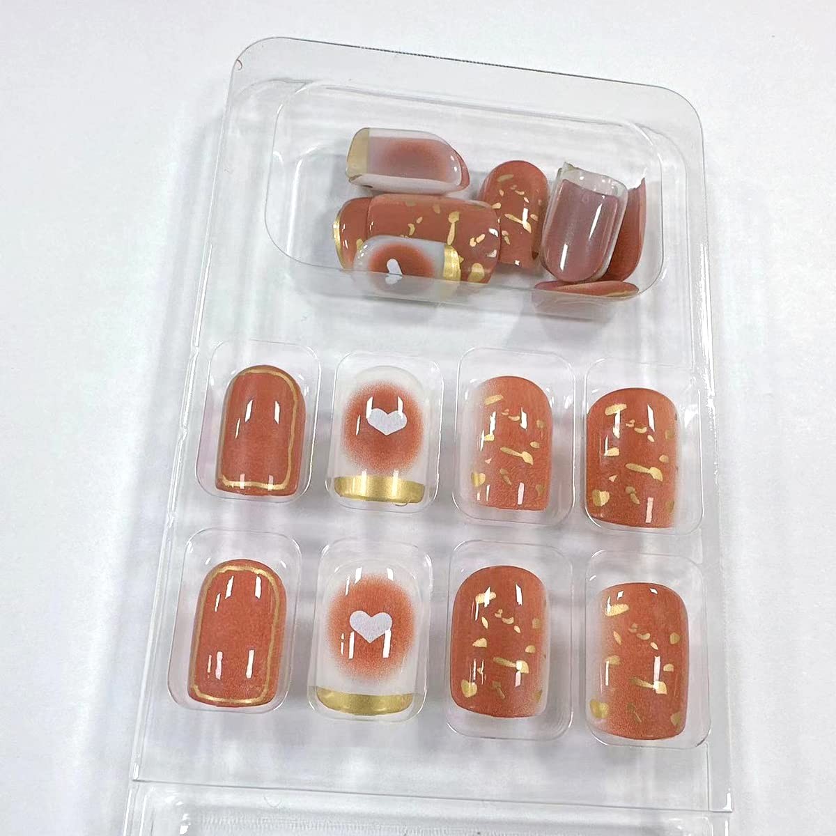 Nude Color Gradient Heart Love Press on Nails Short,Valentine’s Day Fake Nail…