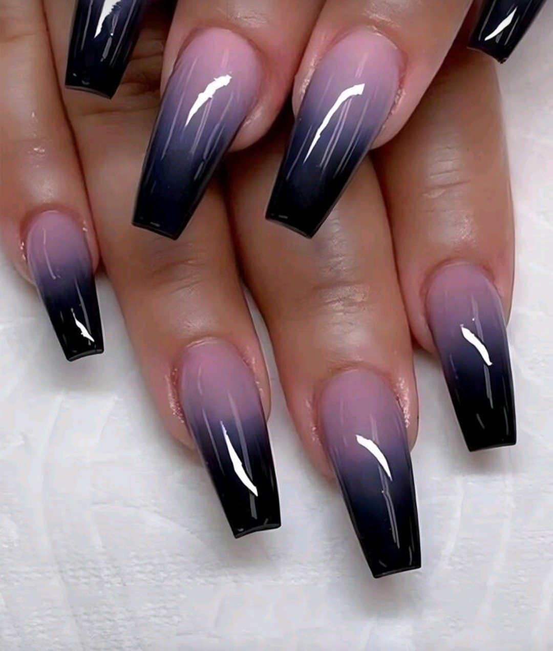 Press-On Nails Blue Gradient Tip Pink Purple Long – Coffin Shaped *Not BLACK*