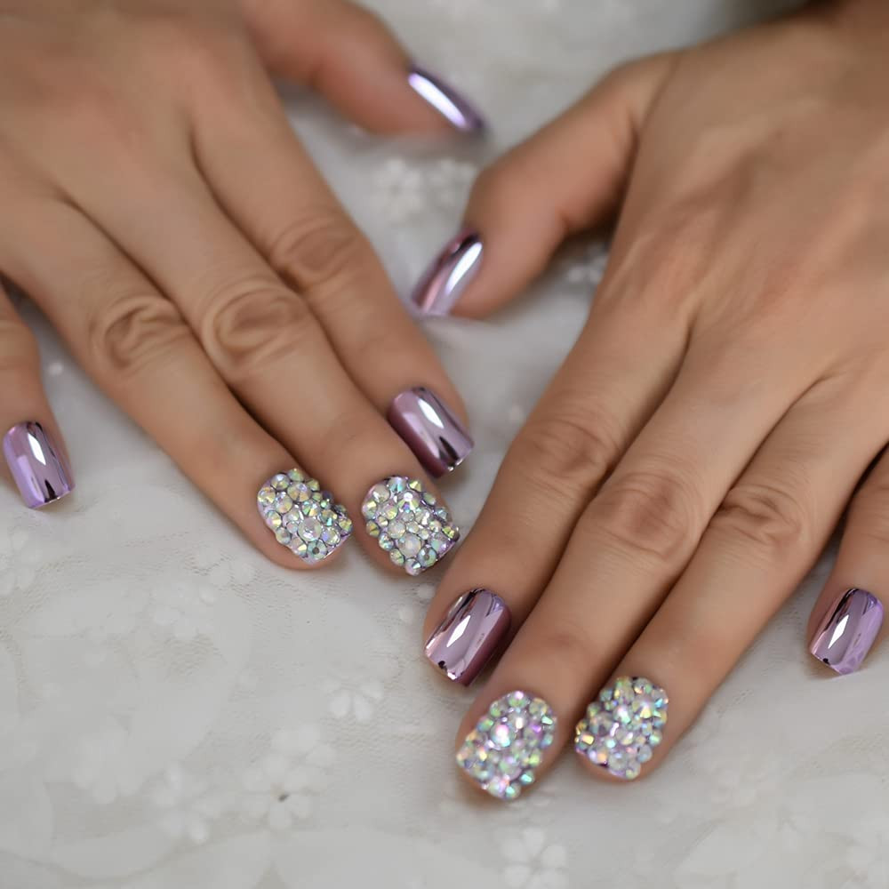 Punk Dark Smoky Gray Reflective Mirror Metal Plating False French Nail Tips Punk