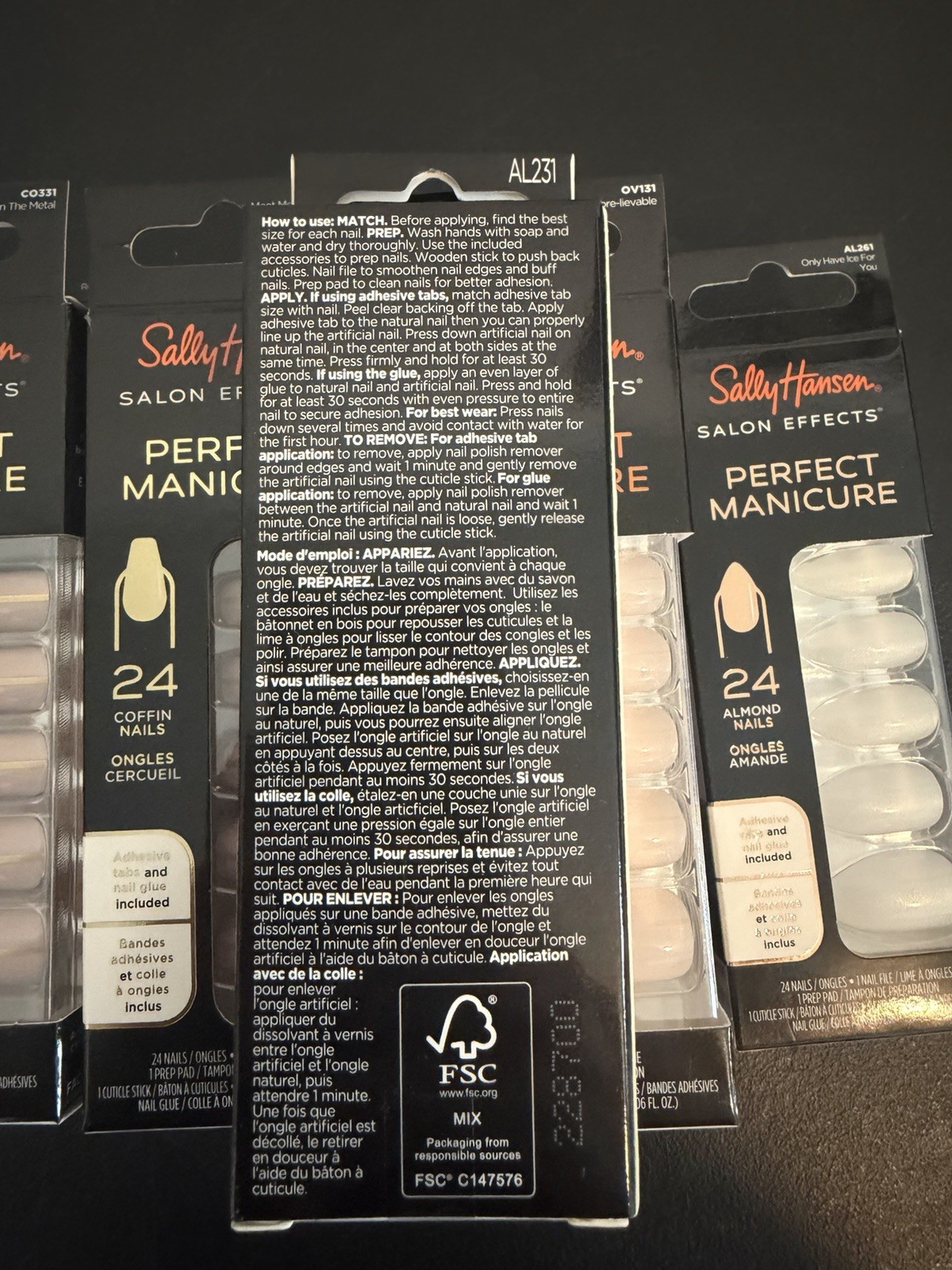 8 Sets -Sally Hanson Perfect Manicure 24 Coffin/Oval/Almond Nails New in Boxes