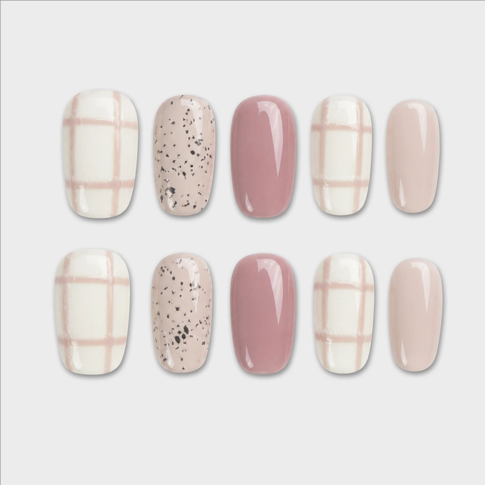 SIYOU Cardigan Short Squoval Cream Mauve Plaid Press-On Nails 10pc