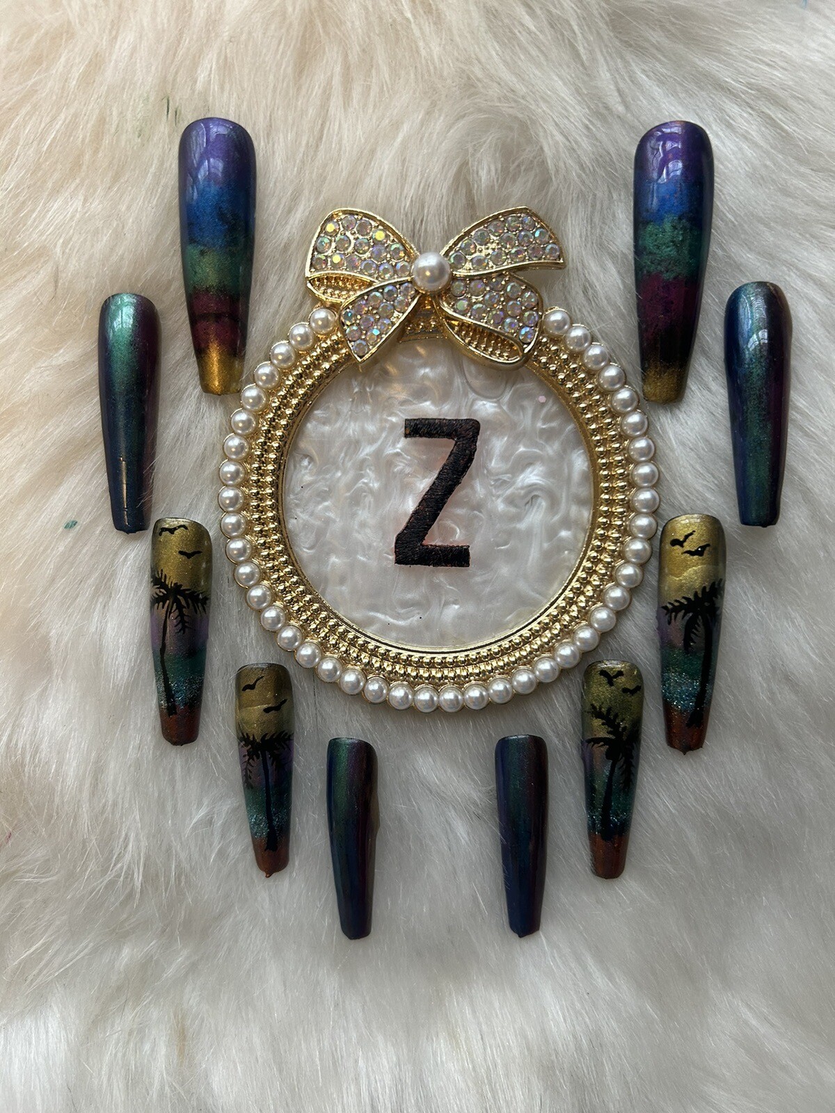 Z NAILZ! Handmade Multi Colored Metallic XL Ballerina Palm Tree Press On Nails
