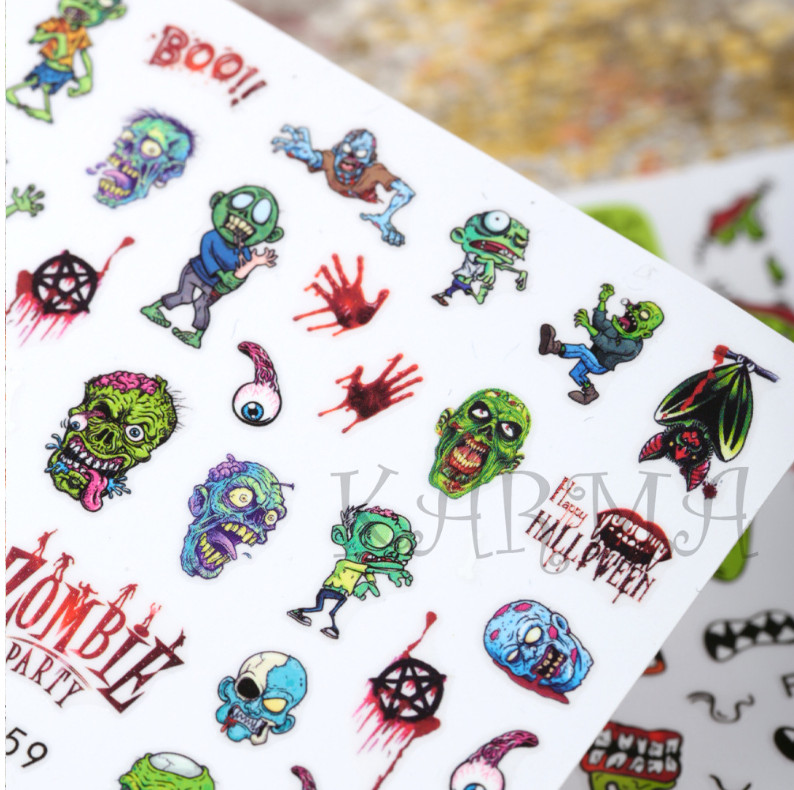 Halloween Nail Art Skull Pumpkin Ghost Witch Stickers Decals Self-Adhesive NH22