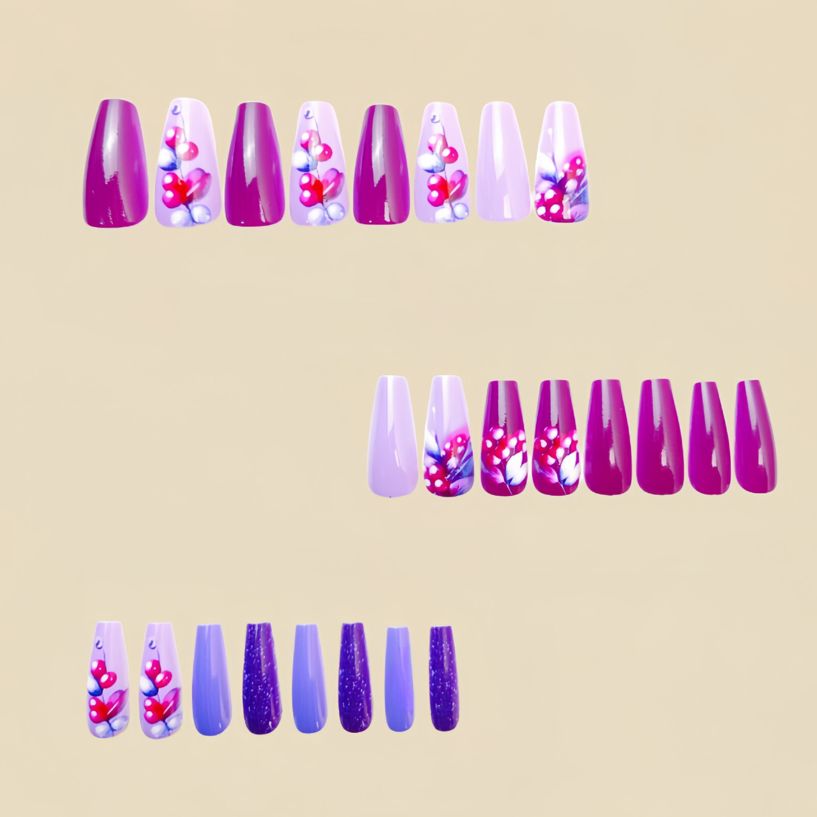 4 set （24Pcs/set ）Purple color False Nail Art Full Cover Artificial Fake Nails