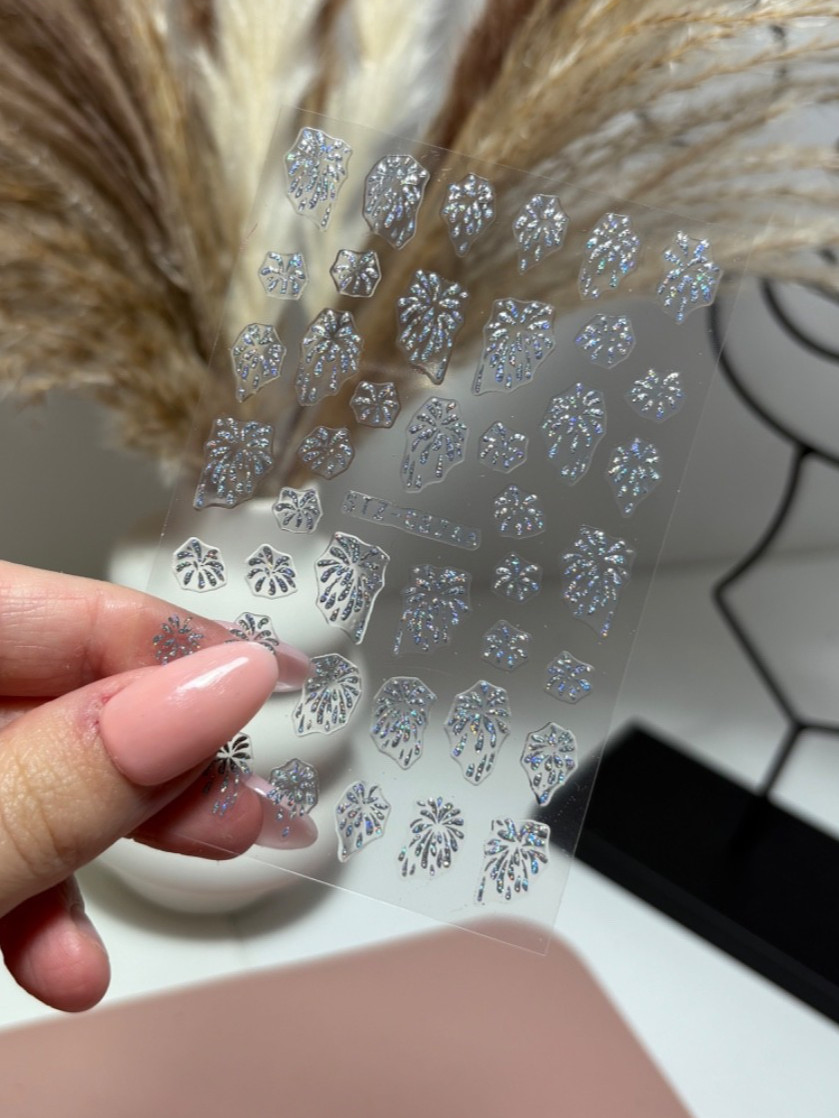 Glittery sliver Fireworks, Nail Stickers, Self- Adhesive, Nail Art- STZ-CS266