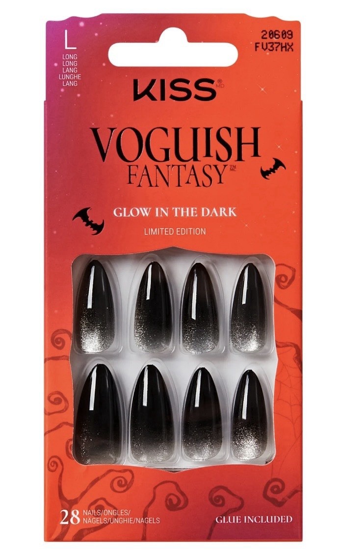 kiss Press On Nails,Voguish Fantasy Black Halloween Almond~Includes Free Gifts👻