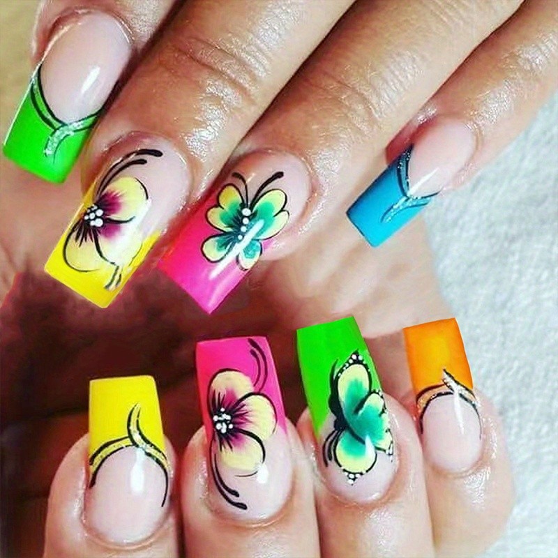 96pcs(4Pack) Trend Elegant Purple Floral Press On Nails Art for Wedding Party