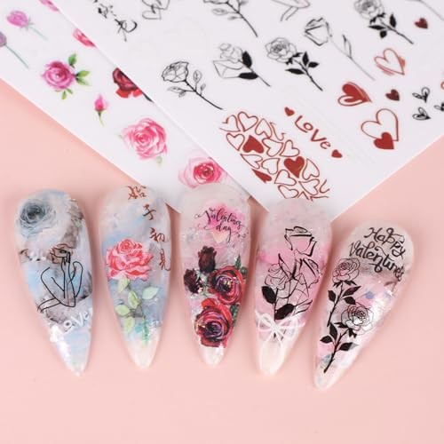 Valentine’s Day Nail Art Stickers Decals 6Pcs Heart Nail Art Valentines Style-6