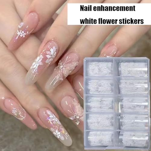 10Roll/Box White Flowers Nail Foil Transfer Stickers for Nail Art Design 3D