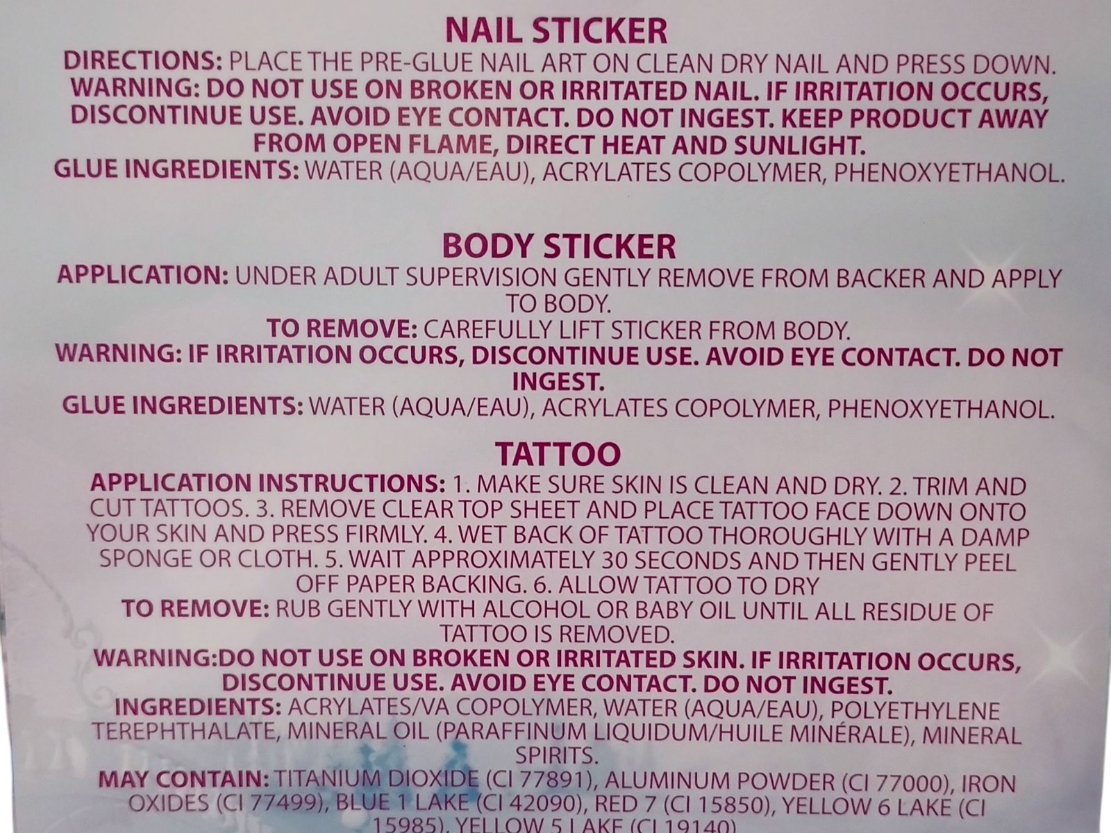 3 Disney Princess Kids Cartoon NAIL BODY STICKER ART SET Temporary Tattoos Decal