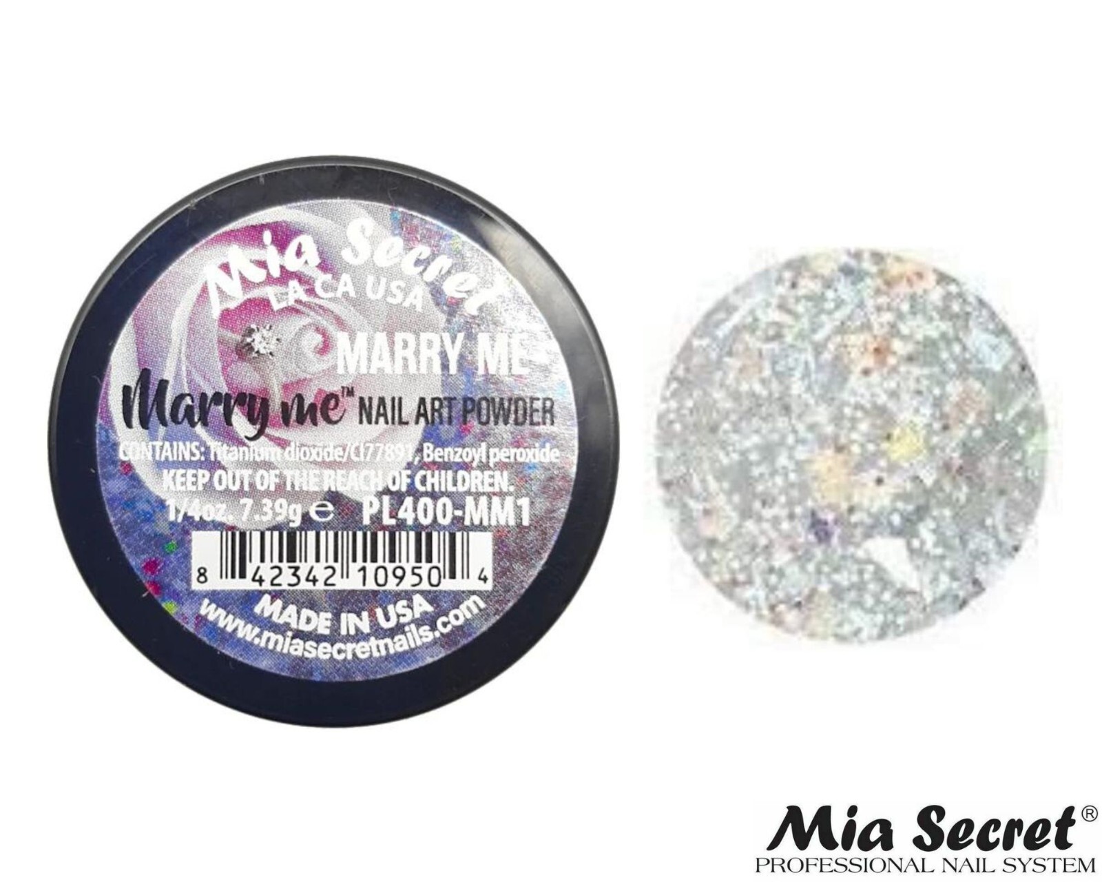 MIA SECRET Nail Art Powder 1/4oz- MARRY ME (MARRY ME COLLECTION)