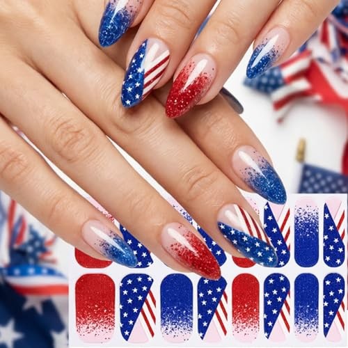 4 Sheets 4th of July Nail Stickers for Nail Art Self-Adhesive Stickers-15