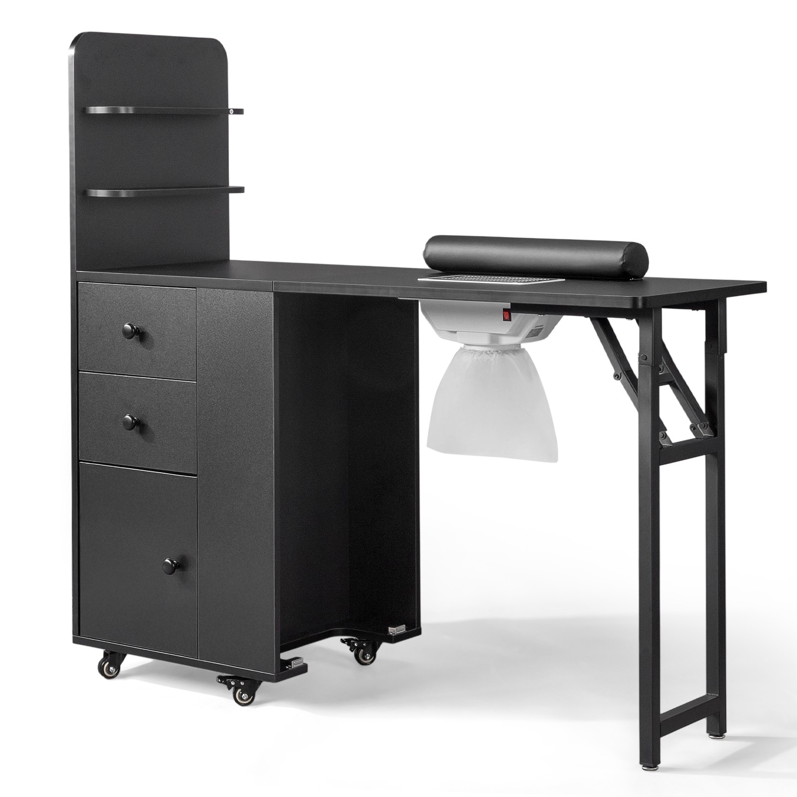 All-in-One Foldable Nail Table with Electric Dust Collector, Cabinet, Wrist Rest