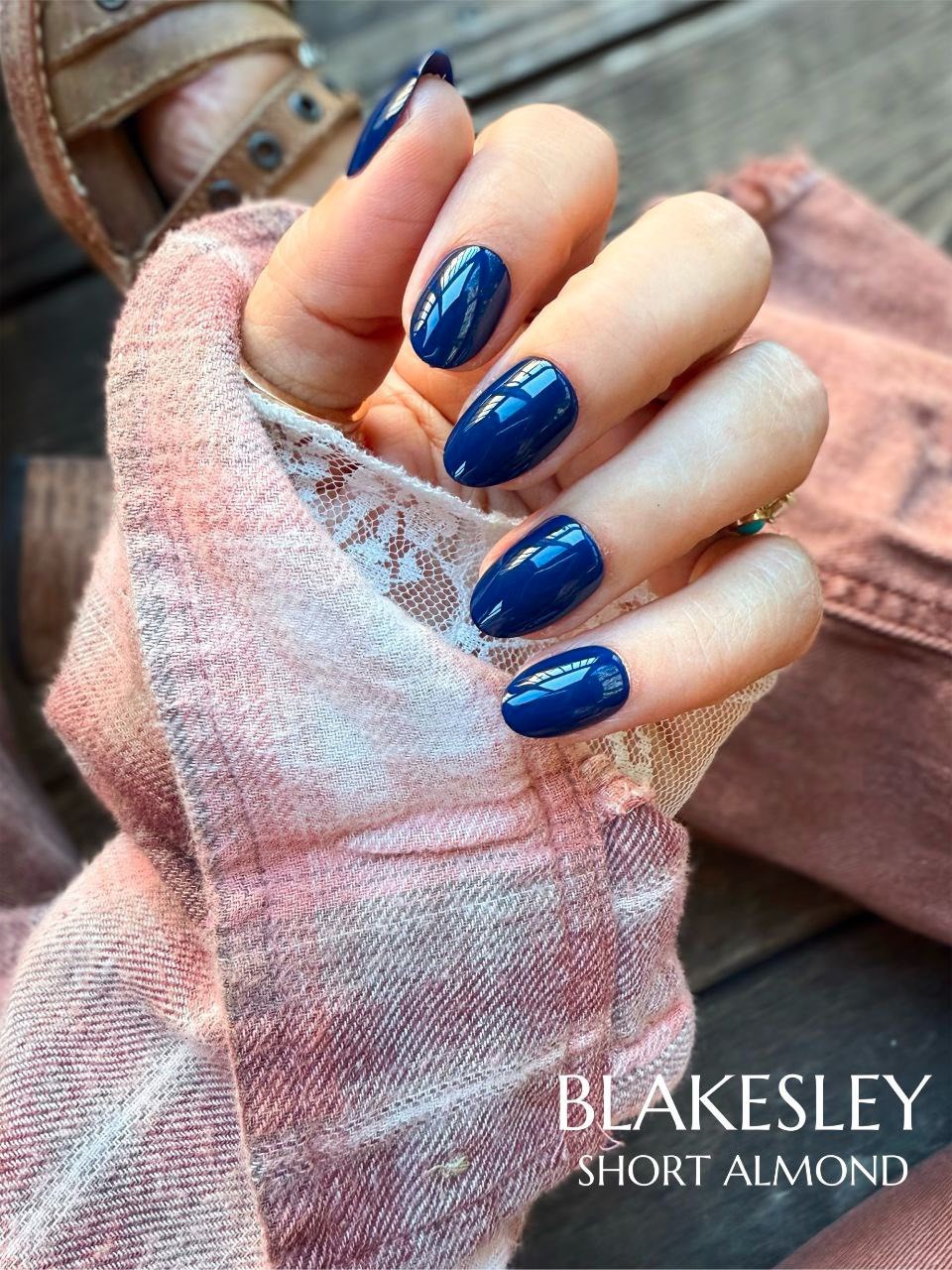 Red Aspen Press On Nails-Blakesley’s Lucky Blue Blazer-Short-Blue-Almond-Shiny