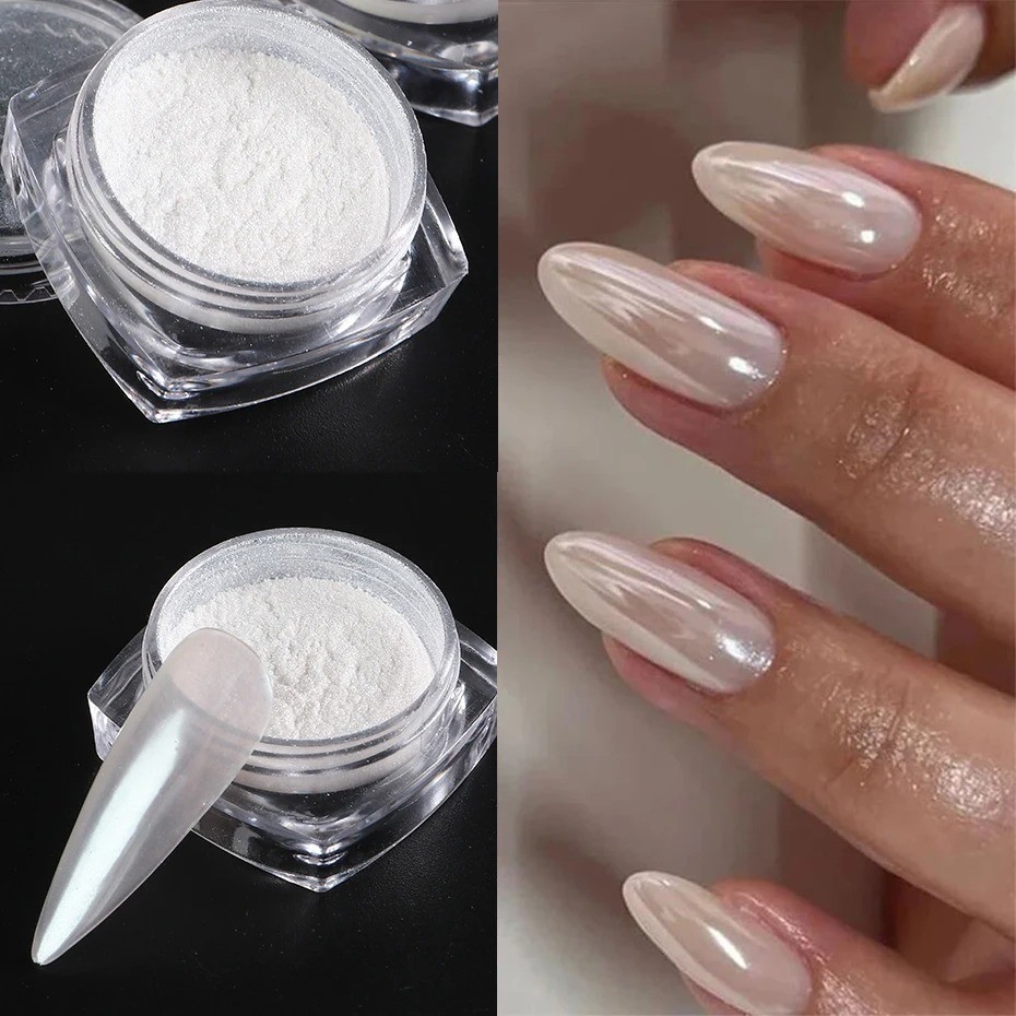 White Pearl Chrome Nail Powder Mirror Effect Glitter Dust Nail Art UK