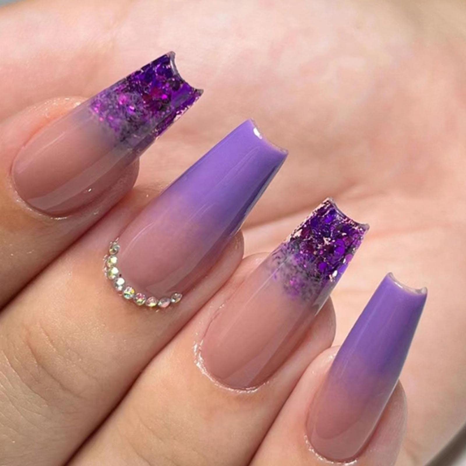 Gradient Press on Nails Long Coffin False Nails Bling Fake Nails Full Cover P…