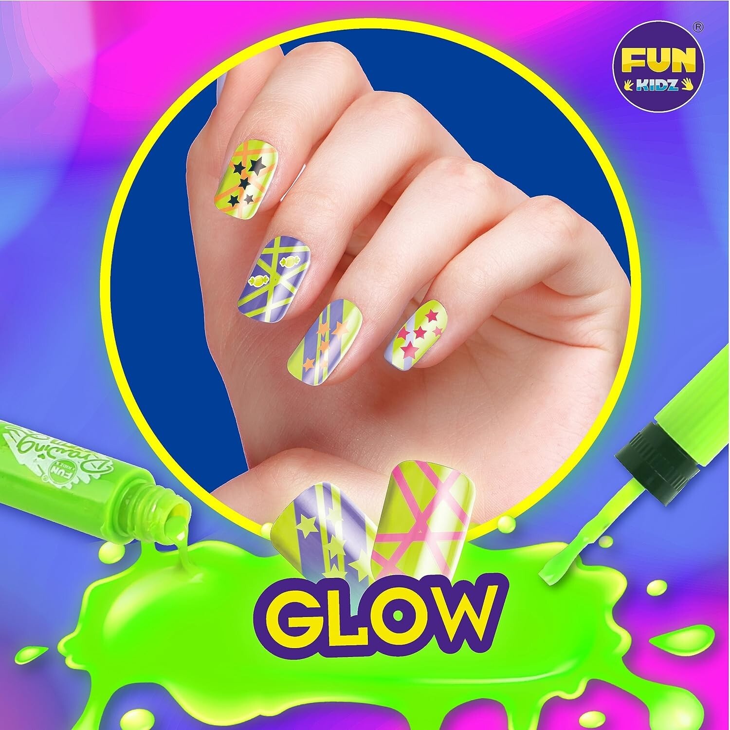 Girls 8-12 Nail Art Combo with 120 Fake Nails and Glitter Pens – Fun DIY Set