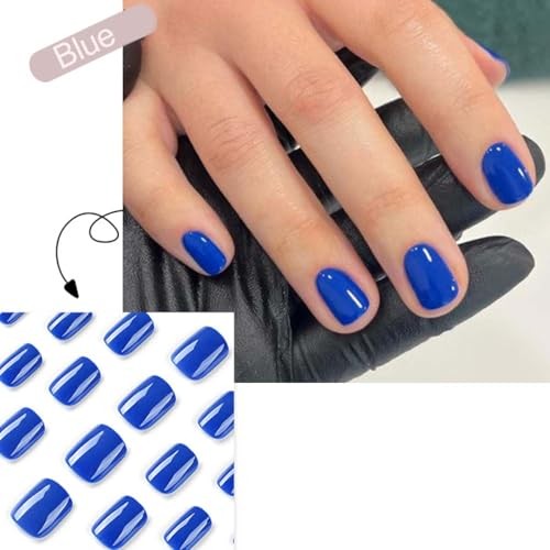 Square Fake Nails – Blue Press on Nails – 4th of July – Short Style-12