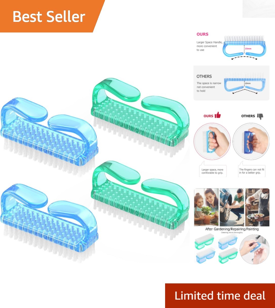 Gentle Clean Fingernail Brush Kit – Ideal for Home & Travel, 4 Brushes Included
