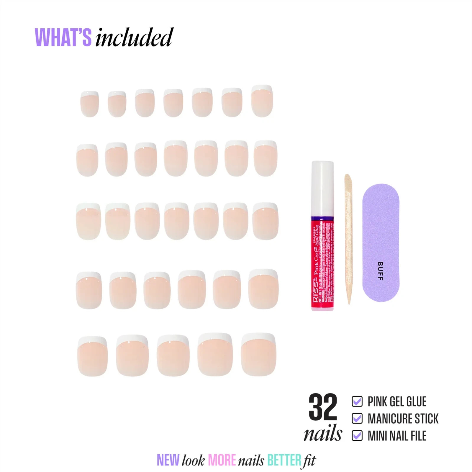 KISS CORE 32 FRENCH NAILS W/ GLUE – PETITE SQUOVAL #CF01 PERFECTION