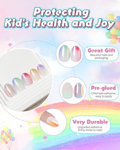 Cute Press on Nails for Kids,Girls Trendy Stuff Fake Nail Kit for Multicolor
