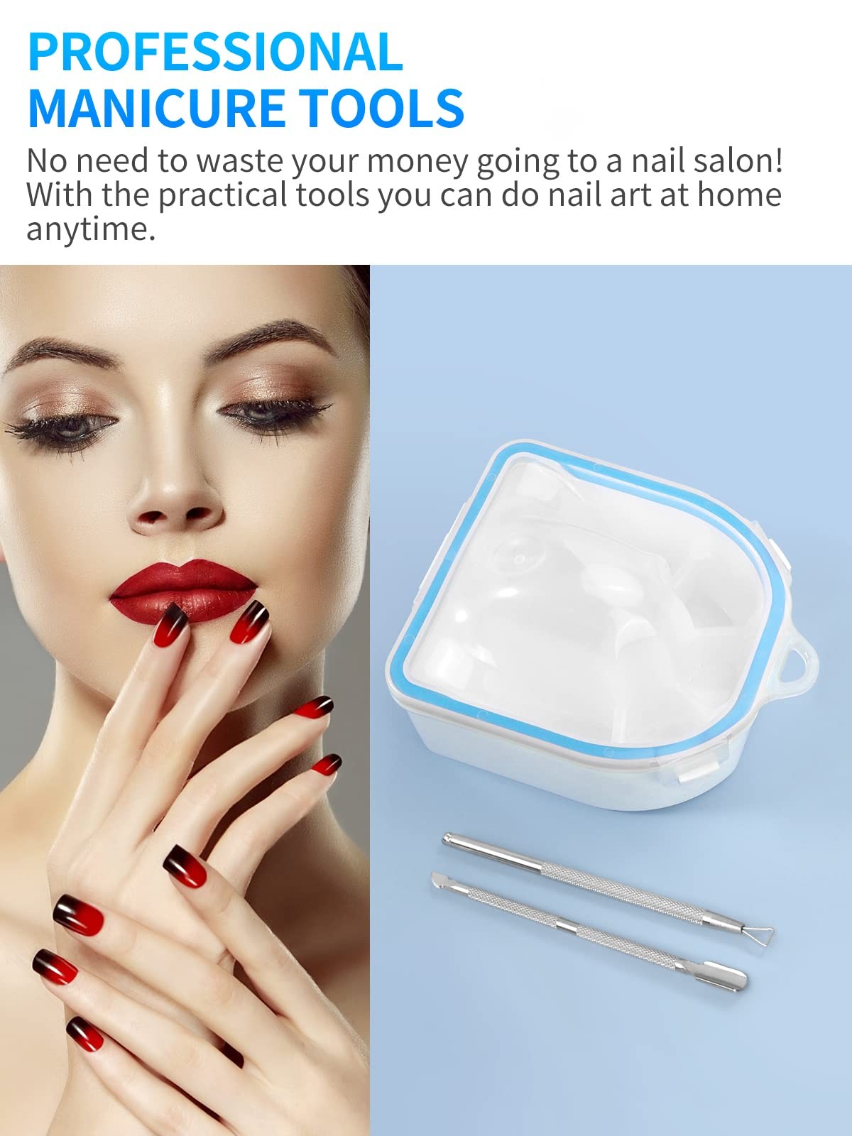 Nail Soaking Bowl, Soak Off Gel Polish Dip Powder 3 Piece Set, Blue-3pcs set