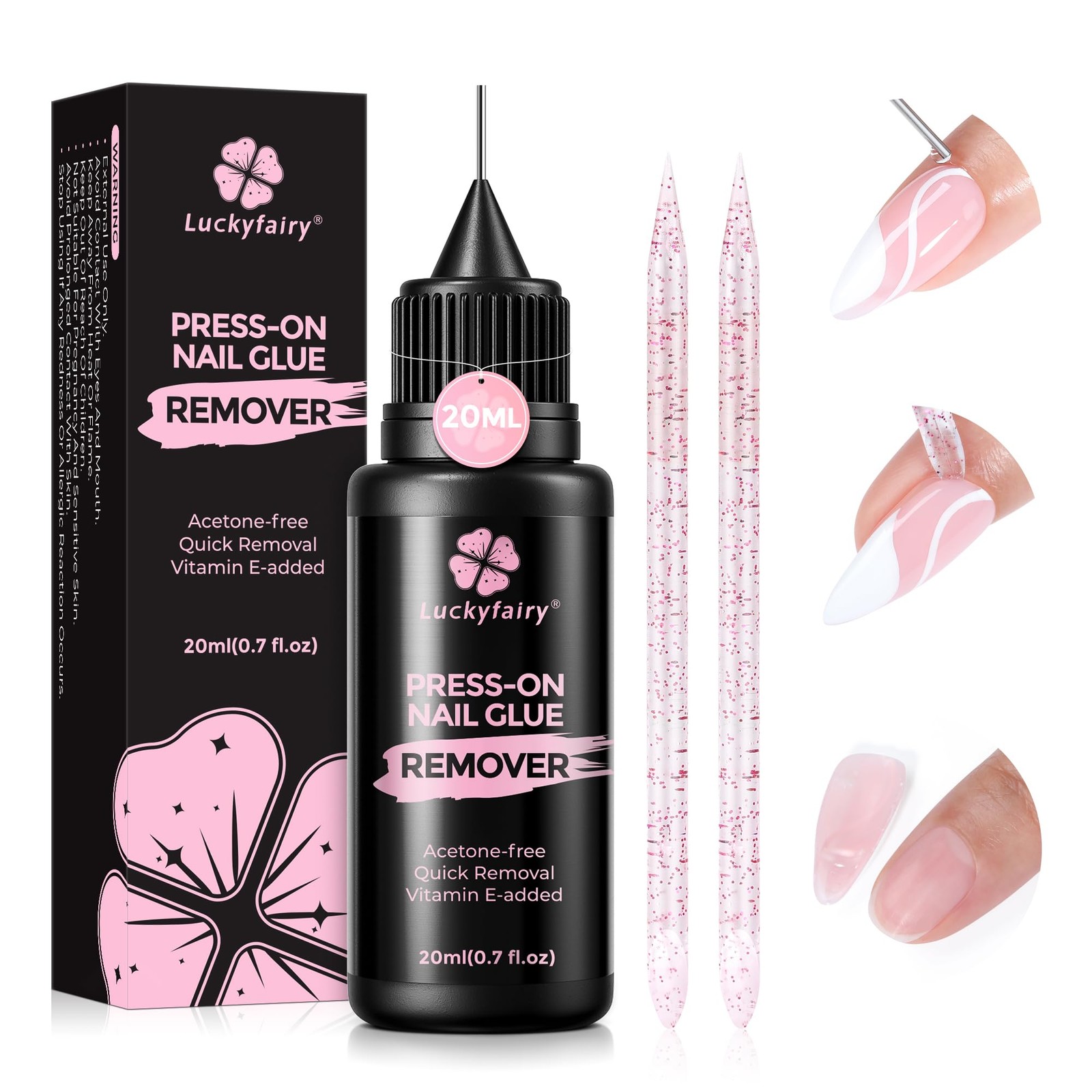 Luckyfairy Pinpoint Nail Glue Remover: 20ml Press on 1 Fl Oz (Pack of 1)