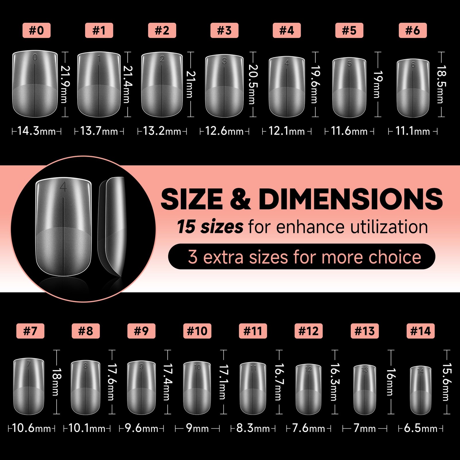 UNA GELLA Short Square Nail Tips Pre-buff 504 Piece Assortment,
