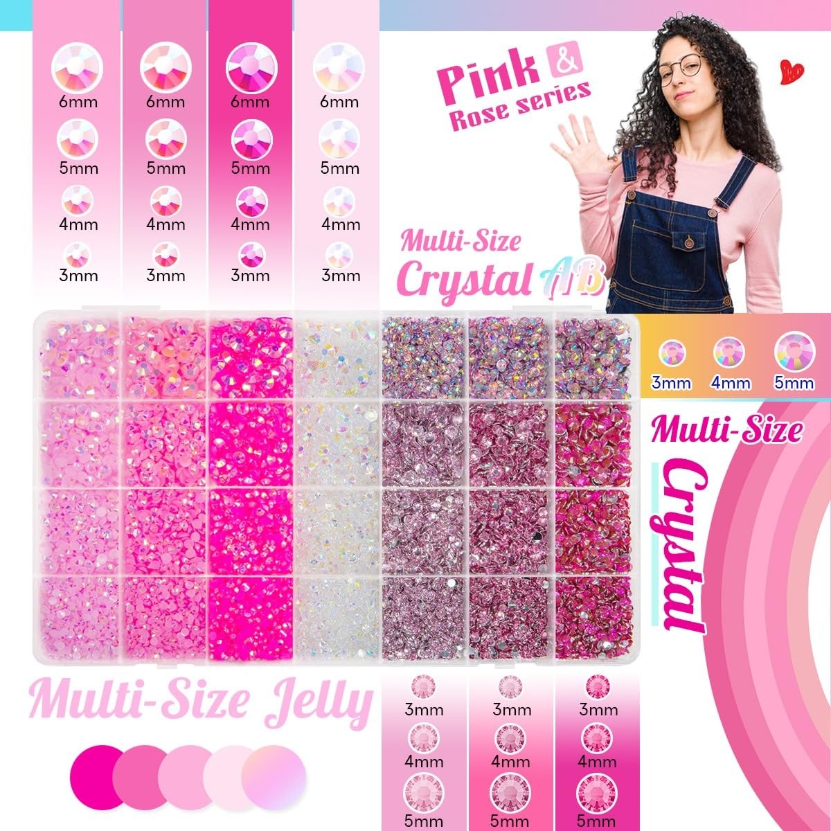 28 Types Pink Jelly Resin Rhinestones for Bedazzling Crafting 3mm-6mm Flatbac…