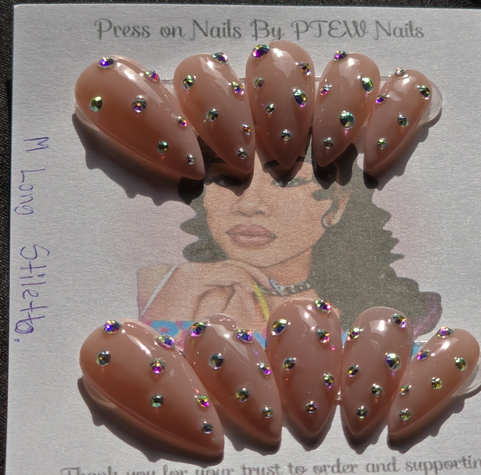 Handmade Press On Nails,Blingz Lover,Medium Size 1,5,4,6,8 Medium Long Stiletto
