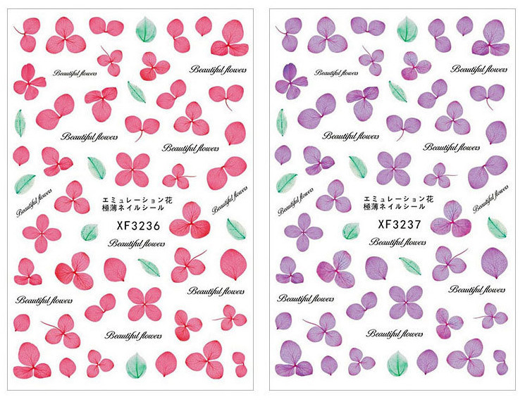 Nail Art 3D Stickers Design Decoration Tip Flowers Pink Yellow Purple Green NS36