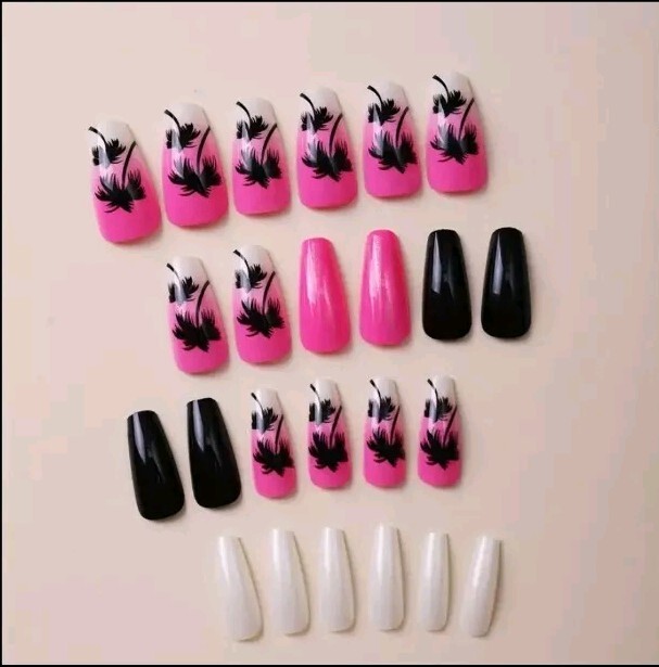 Palm Tree Design, Medium Length, Glossy Finish, Summer Beach Style False Nails