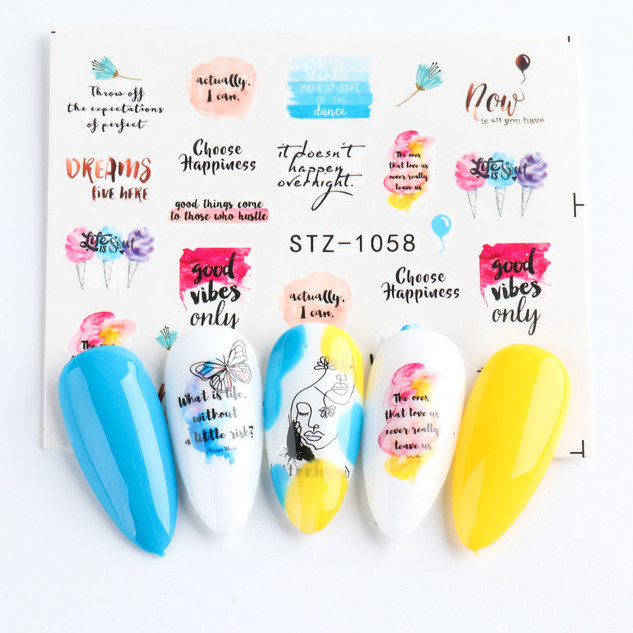 16 Sheets Nail Art Stickers Waterproof Decal Love Words Letters Heart Snake NS8