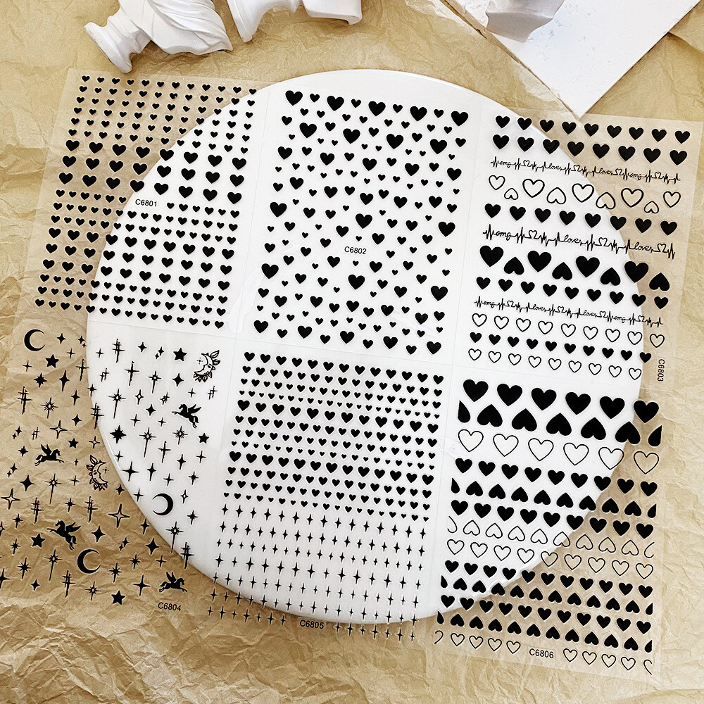 6 Sheets Set Heart Star Gold Silver Nail Art Sticker Decoration Manicure NS53