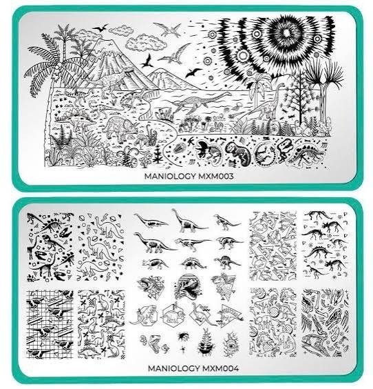 Maniology Mani X Me Nail Stamping Plates Set MXM003 MXM004 Dinosaurs Fossils NEW