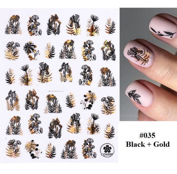 Gold Black Abstract Nail Art Stickers (Group 1)