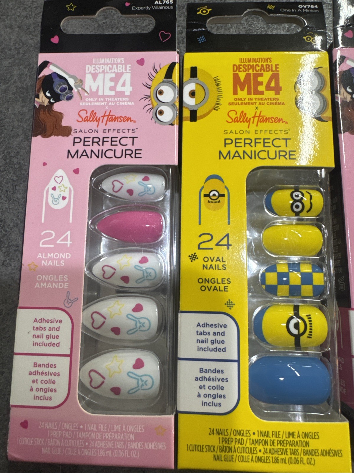 4 Sets: Sally Hansen Despicable Me 4 Perfect Manicure Press-on Nails Almond Oval