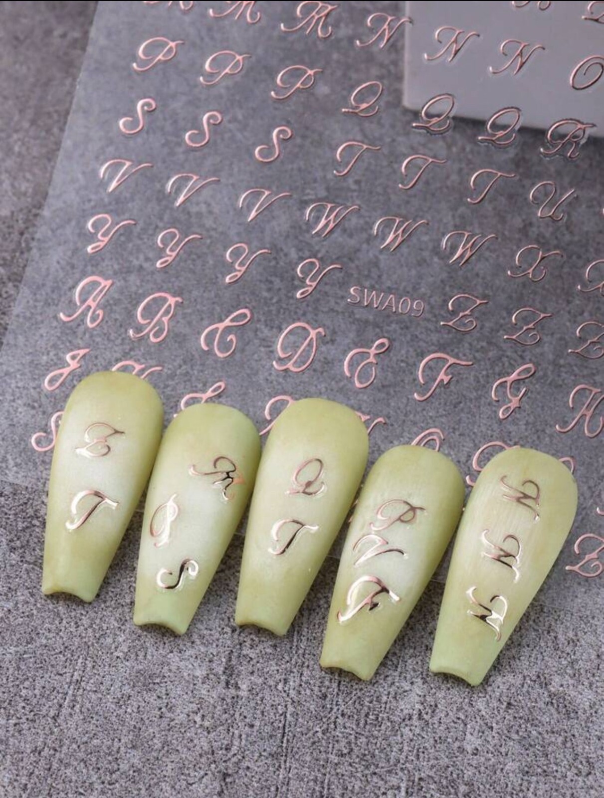 Nail Art Stickers Decals English Alphabet Letters Rose Gold Silver Black SWA09
