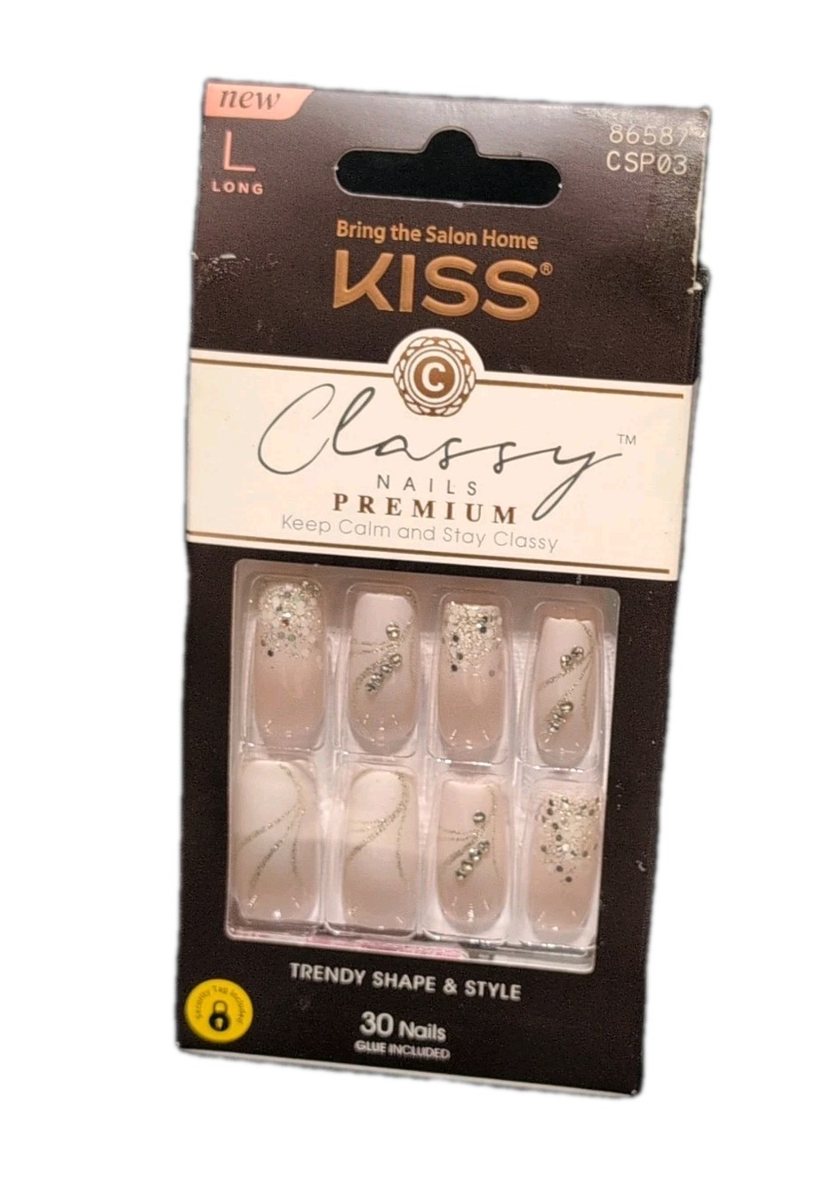 KISS Premium 3D Classy Nails Long Coffin Jewel Glitter CSP03 Lot 2 pkg 30pc ea