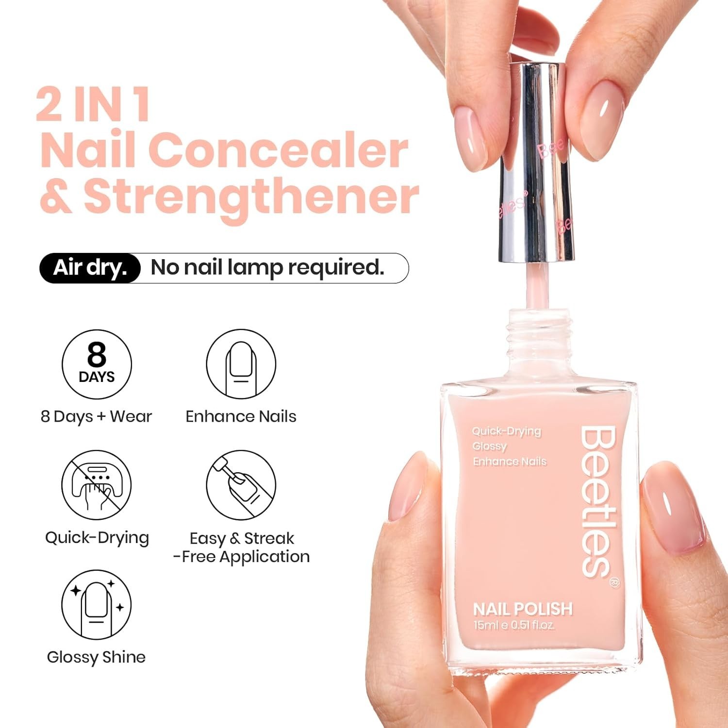 Beetles Nude Pink Jelly Nail Polish Strengthener Concealer Fast Dry 0.51oz